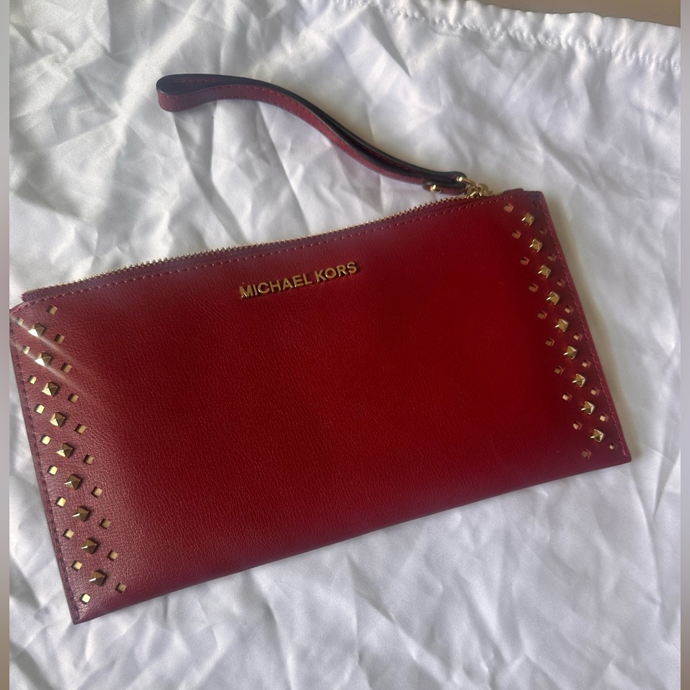 Michael Kors Red Wristlet with Gold Studs